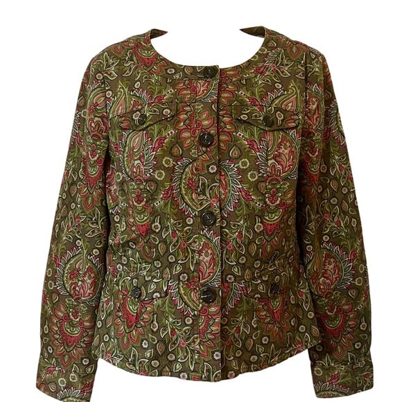 Charter Club Size M Green Paisley Print Button Front Jacket - Picture 1 of 8